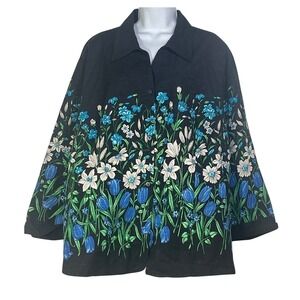 SILK LAND WOMAN Floral Print Silk Button Up Blouse Top 3X watercolor garden